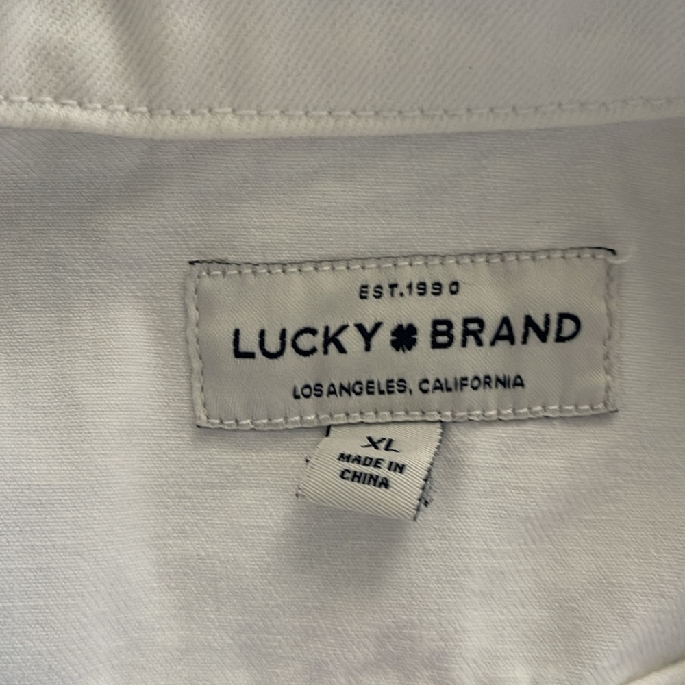 Lucky Brand White Cropped Denim Jean Jacket Women’s XL Distressed Trucker Jacket - Picture 3 of 10
